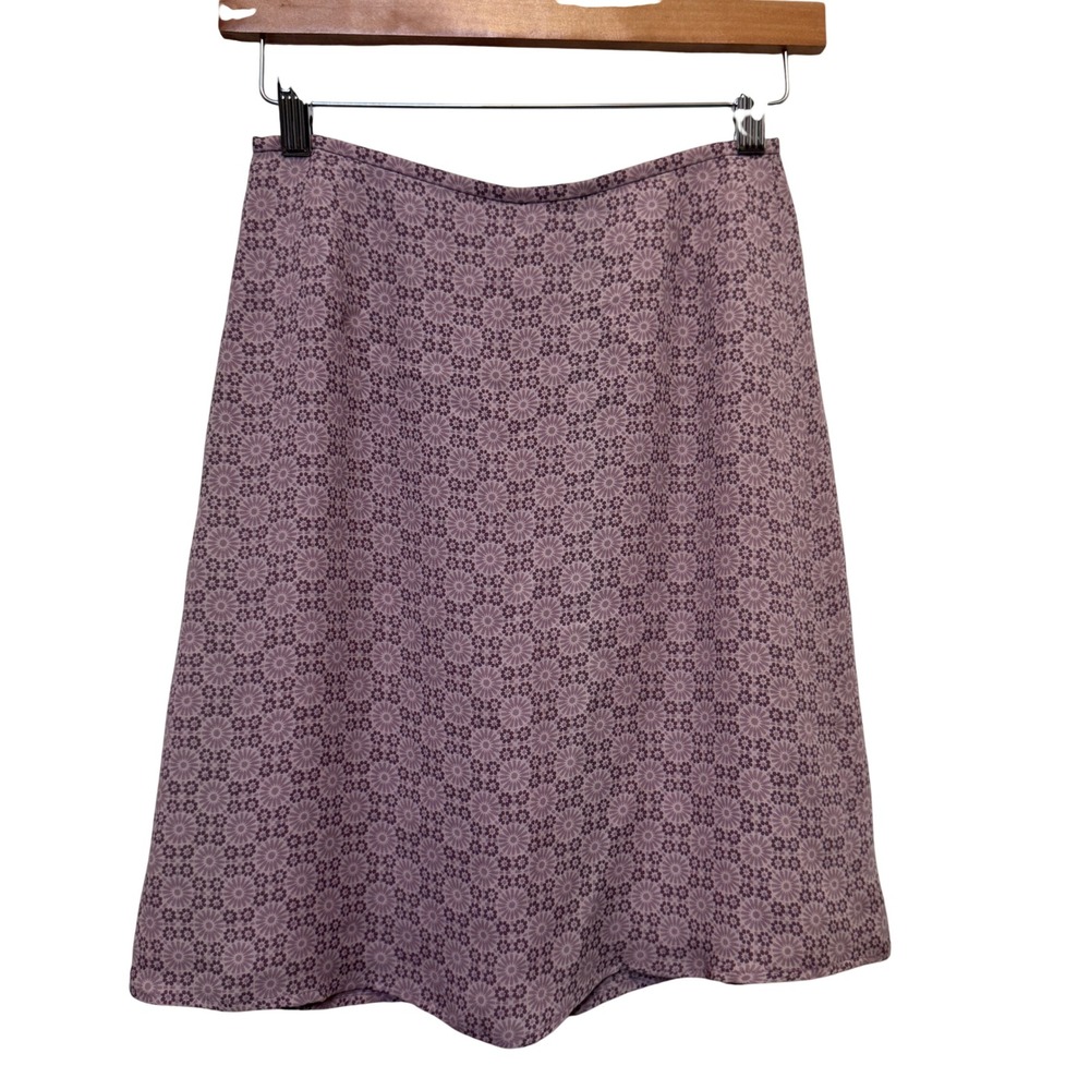 J Crew Mini Skirt 0 Purple Floral 100% Silk Geometric A-Line Preppy Cottagecore